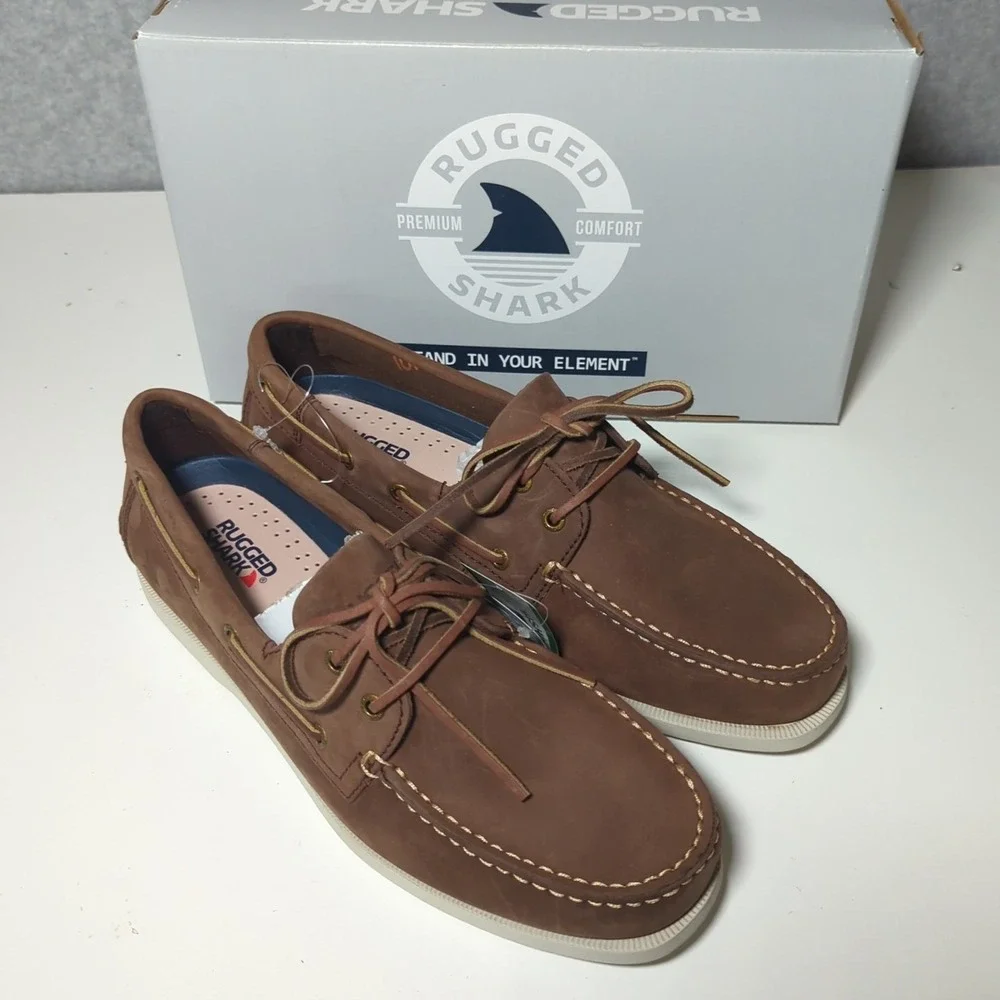 New Rugged Shark Brown‎ Leather Boat Shoes Men 11.5M Classic Odor Control